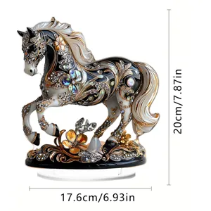 Acrylic horse figurine with sparkling rhinestones, 20x17.6cm home desktop decor ornament.