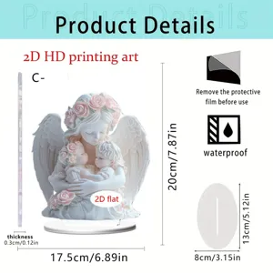 Mother's Day 2D acrylic angel figurine desktop ornament with base, waterproof and durable.