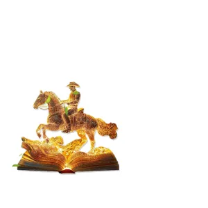 Desktop 2D acrylic decorative ornament featuring a glowing cowboy on a horse coming from a book.