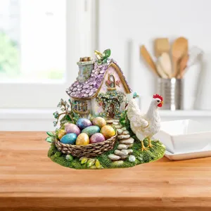 Nordic style 2D acrylic house ornament, Easter egg basket decor desk gift for home display.
