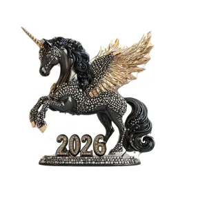 2026 Black Pegasus Unicorn Figurine Rhinestone Acrylic Desktop Home Decor Ornament Gift