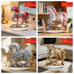 Acrylic Unicorn Desktop Stand Ornament 2D Flat Clear Tabletop Figurine Modern Art Home Office Decoration Gift