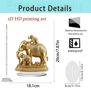 2D acrylic golden elephant family figurine desktop ornament with waterproof design, 20cm height.