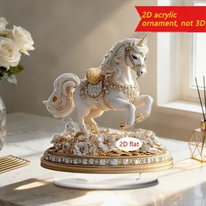2D acrylic unicorn ornament tabletop decor sparkling crystal base luxury gift for home