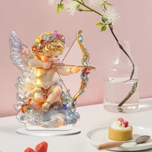 Exquisiter Amor Engel 2D Acryl dekorativer Aufsteller Desktop Ornament für Zuhause Geschenk