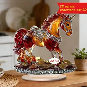 2D acrylic unicorn ornament with gold coins desktop decoration tabletop display gift item