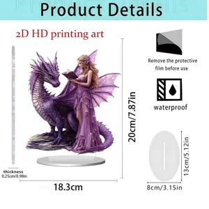2D acrylic fairy and dragon standee, home office desk decor ornament, 20x18.3cm size.