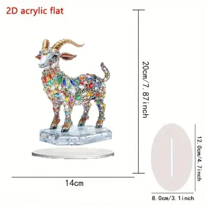 2D Acrylic Goat Standee Cartoon Gem Inlaid Animal Desk Ornament Acrylic Decorative Sign For Home Decor Gift