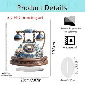 2D acrylic vintage telephone ornament desktop home office decor waterproof 20x19.3cm