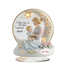 Mother's Day 2D acrylic mom and child moon ornament desktop decor gift with lights.