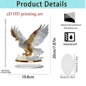 2D acrylic eagle desktop standing ornament, clear HD printing home office decor item.