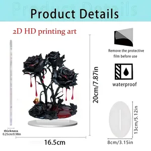 2D acrylic black rose ornament gothic home desk decor waterproof desktop art display piece
