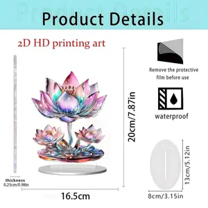 2D acrylic lotus flower flat ornament home desktop decoration with transparent base.