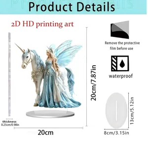 Detailed view of the 2D fantasy unicorn acrylic standee with precise dimension markings.