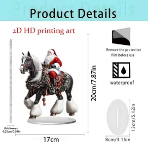 2D acrylic Santa Claus horse ornament tabletop Christmas home office decor display piece