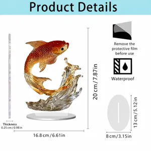 2D acrylic koi fish ornament desk decor, HD printing art, waterproof, height 20cm, 16.8cm width.