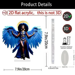 Vista dettagliata del supporto angelo in acrilico piatto 2D con dimensioni chiare e struttura antigraffio.