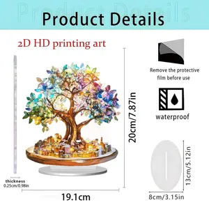 2D acrylic crystal tree cityscape ornament home office desktop decorative flat display.
