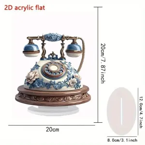 Telefono vintage retro ornamento piatto in acrilico 2D decorazione scrivania regalo.