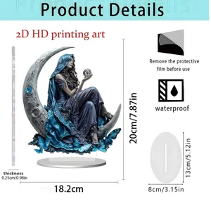 Detailed dimensions of 2D acrylic standee with moon goddess artwork, showing height and base specs.