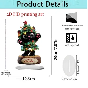 Christmas black cat 2D acrylic standee table decor festive home ornament waterproof clear