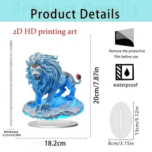 2D Acrylic Lion Ornament Desktop Decor Clear Printing Home Office Waterproof Collectible Figurine
