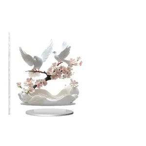 White doves cherry blossoms 2D acrylic standee home office desktop decorative ornament