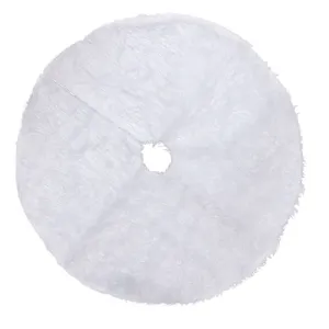 White plush Christmas tree skirt fluffy faux fur holiday party home decor mat round cover