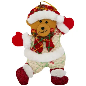 Simpatico orsetto di Natale in peluche ornamento da appendere per decorazione albero di festa.