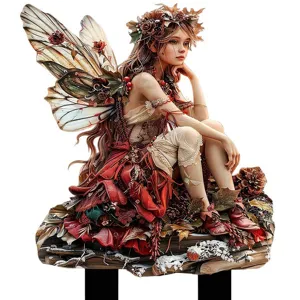 Detailed view of waterproof acrylic autumn fairy garden stake for wonderful yard decoration.