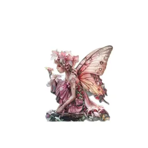 Acrylic fairy garden stake, bohemian pink butterfly elf plant pot decorative outdoor accessory.
