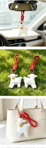 Cute white sheep leather keychain car hanging ornament lucky coin bag pendant charm gift
