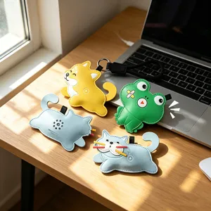 Cute Animal Squishy Sound Keychain PU Leather Shiba Inu Cat Frog Squeaky Bag Charm Stress Relief Healing Pendant Accessory
