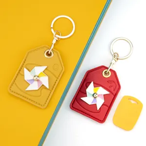 Wind wheel keychain lucky charm PU leather key ring cute creative accessory bag pendant