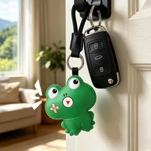 Green frog PU leather keychain cute animal bag pendant charms for car keys and backpacks