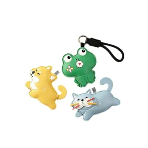 Cute animal pinch sound keychain PU leather bag pendant for keys, lovely cat dog frog design.