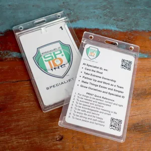 Transparent hard plastic ID badge holder clear vertical card protector sleeve name tag case