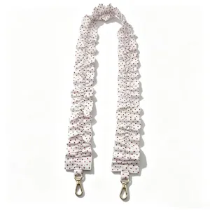 Ruffled dot bag strap and phone lanyard, stylish replacement shoulder strap with gold clasps.