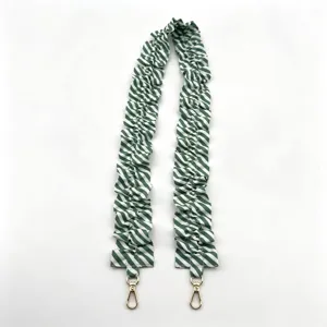 Green white striped ruffled bag strap scrunchie lanyard crossbody phone shoulder strap