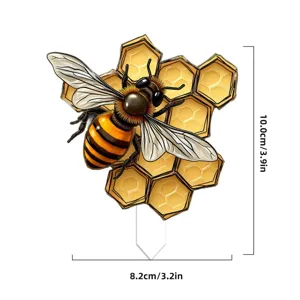 Acrylic bee and honeycomb plant pot decorative stake, cute garden ornament for potted plants.