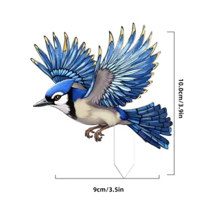 Acrylic blue jay plant stake flower pot decorative ornament for indoor outdoor potted plants detail