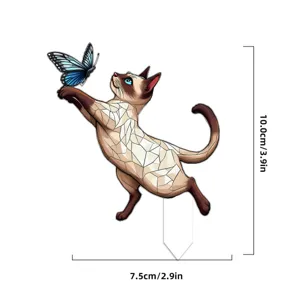 Acrylic cat and butterfly plant pot insert cute floral decoration for garden bonsai.