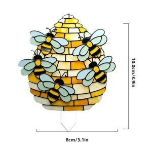 Acrylic honeycomb plant stake with cute bees, colorful garden potted plant decorative insert.