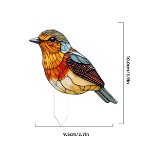 Acrylic Stained Glass Bird Plant Stake Flower Pot Decorative Insert Garden Miniature