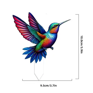 Colorful acrylic hummingbird plant stake, decorative floral pot insert for garden, 10x9.5cm
