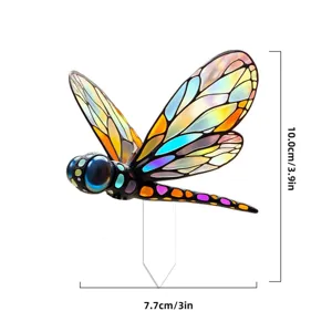 Colorful acrylic dragonfly plant stake detail view, perfect garden decoration ornament for pots.
