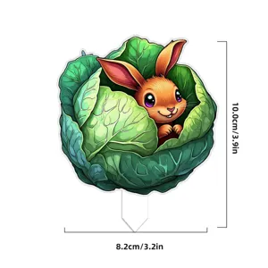 Acrylic rabbit flowerpot insert detail view, cute plant decorative stake showing dimensions.
