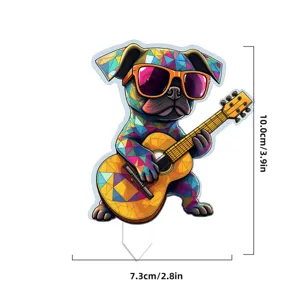 Acrylic cute pug dog guitar plant insert garden stake potted decor detail view size display