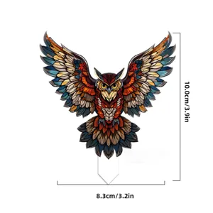 Acrylic colorful owl flower pot insert card, decorative garden stake, size 10x8.3cm.