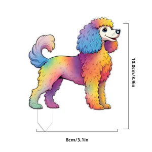Colorful rainbow poodle acrylic plant stake garden pot decorative insert ornament decor